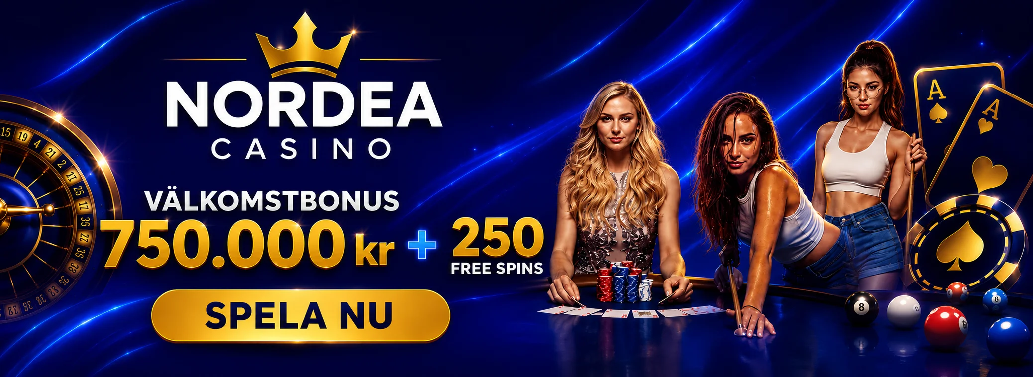 Nordea Casino välkomstpaket 750 000 kr och 250 free spins med Swish och BankID